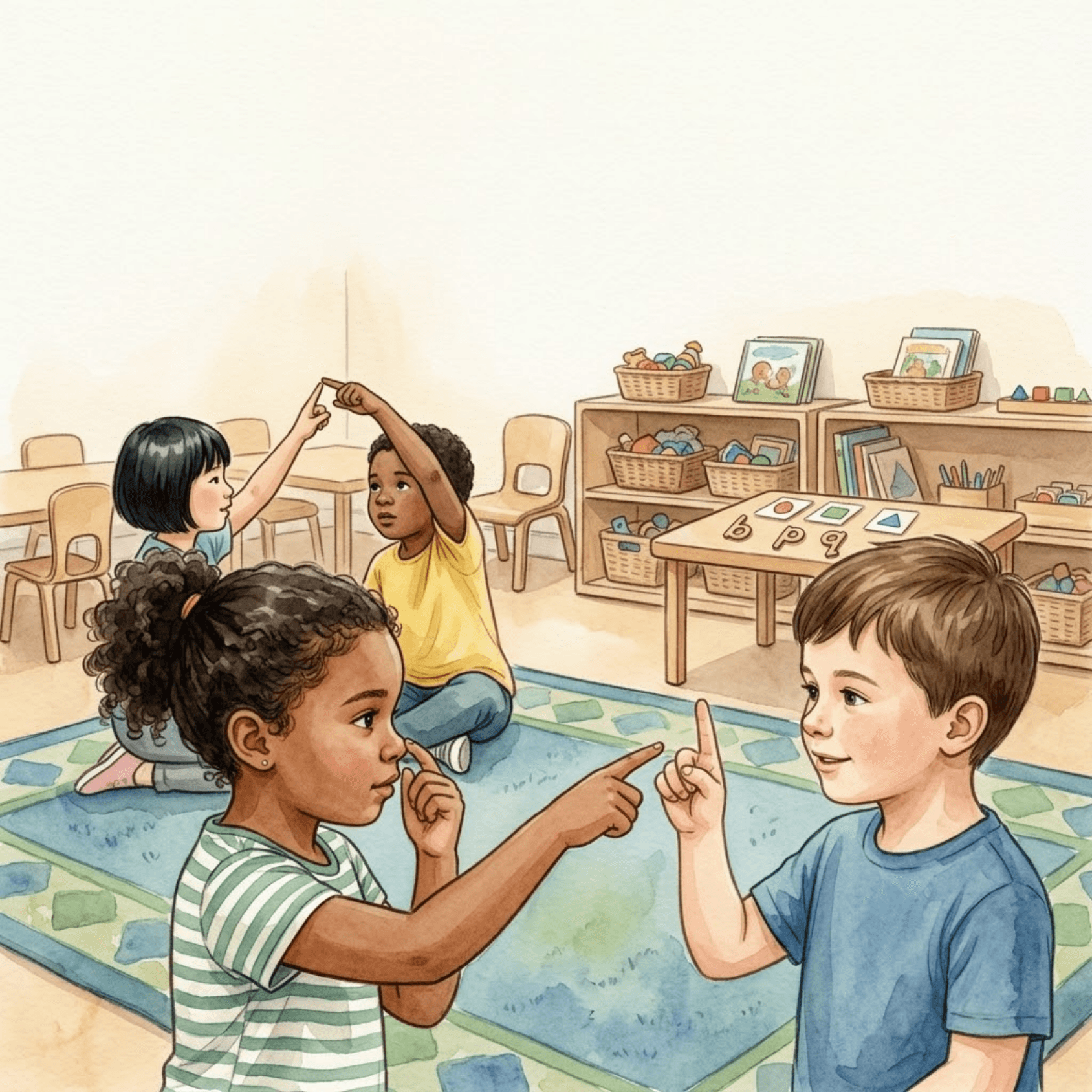 Children completing a partner spatial awareness activity