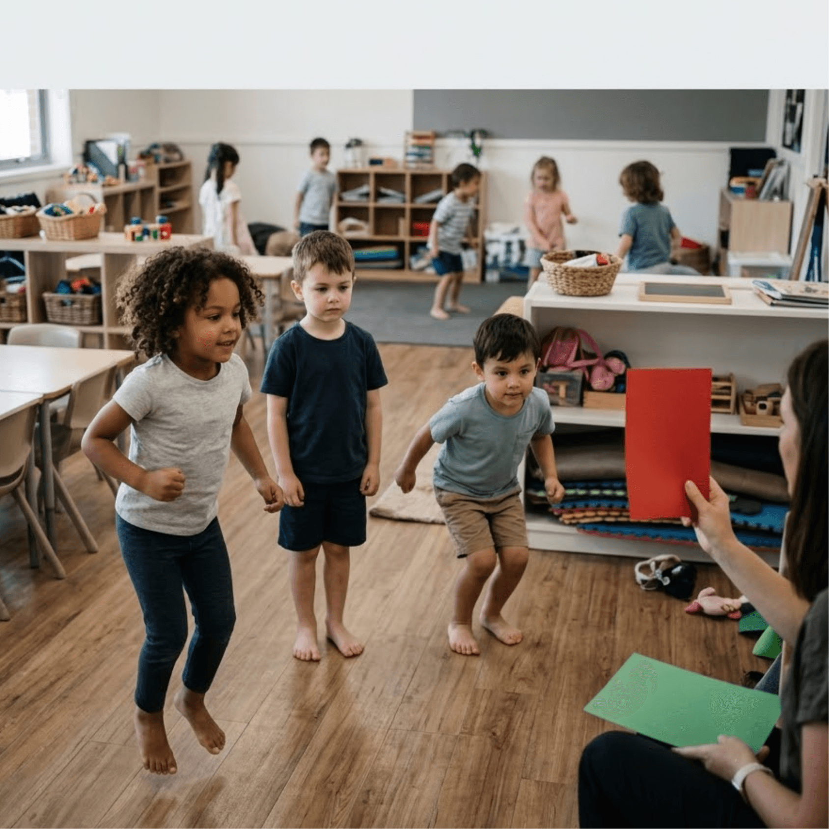 Children taking part in an active jumping and movement activity