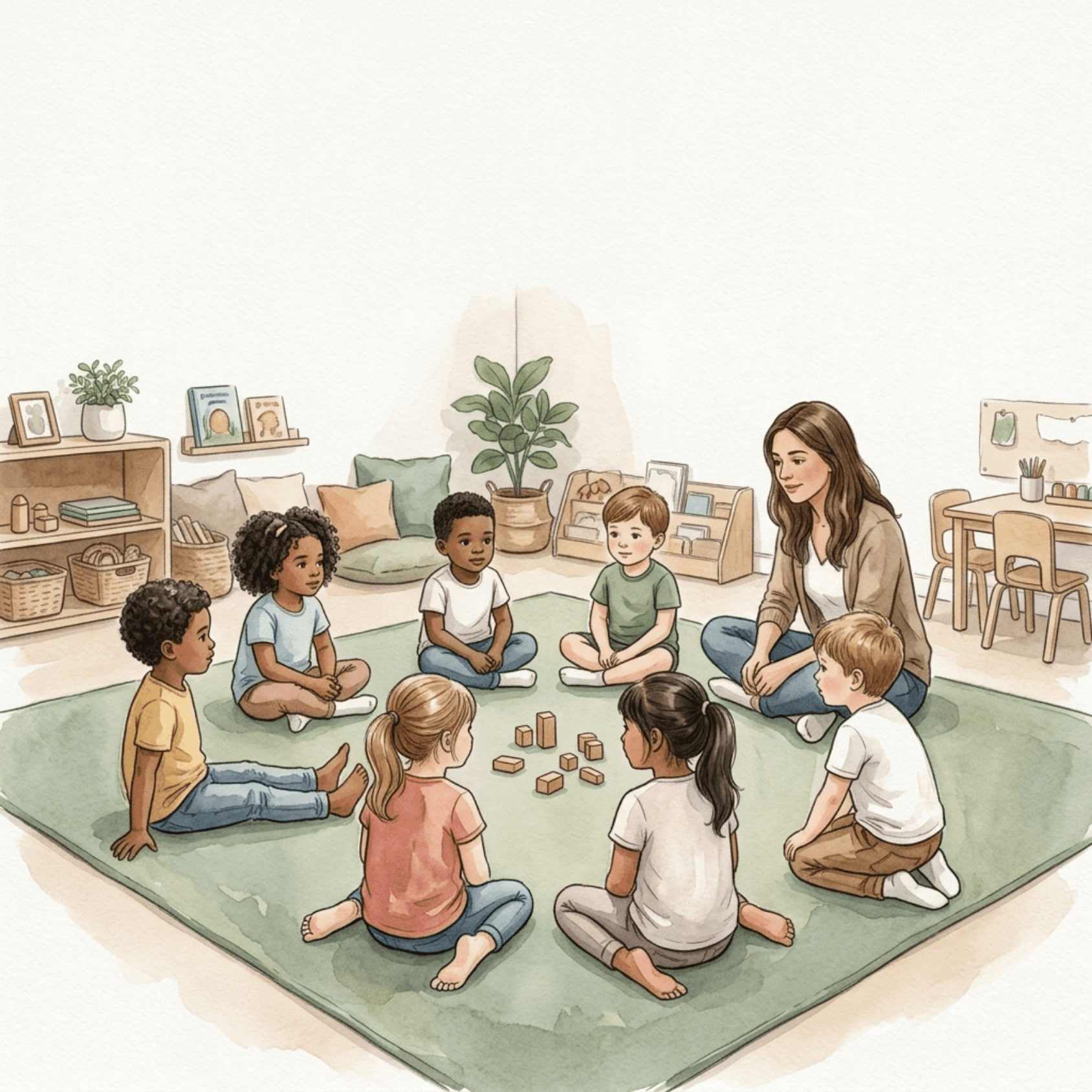 Children using different sitting positions during classroom floor time